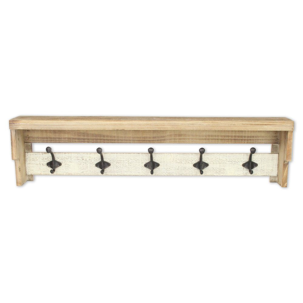 32" Natural Wood Five Hook Wall Mount Coat Rack HomeRoots