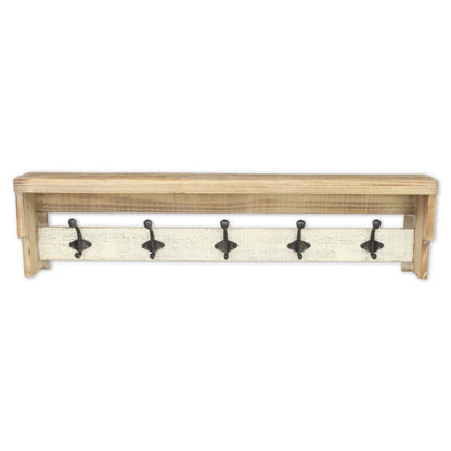 32" Natural Wood Five Hook Wall Mount Coat Rack HomeRoots