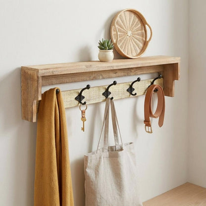 32" Natural Wood Five Hook Wall Mount Coat Rack HomeRoots