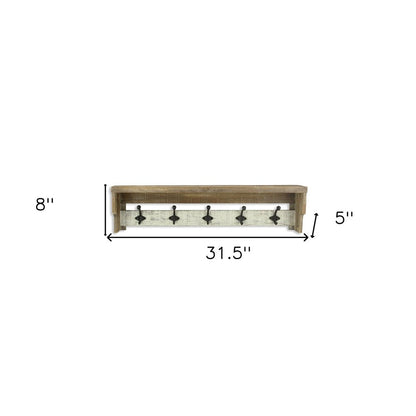 32" Natural Wood Five Hook Wall Mount Coat Rack HomeRoots