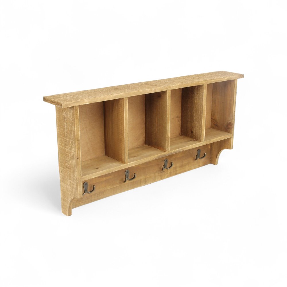 30" Natural Wood Four Hook Wall Mount Coat Rack HomeRoots