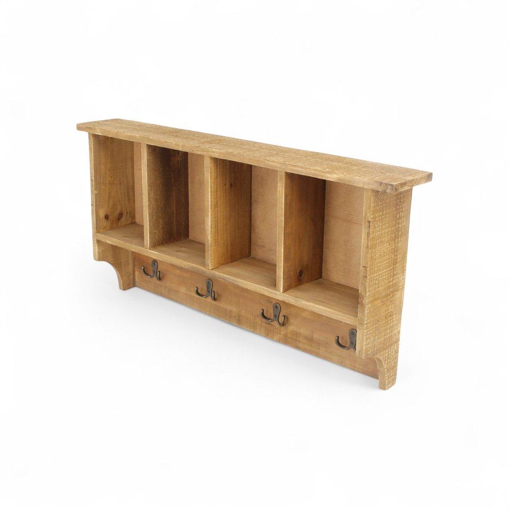 30" Natural Wood Four Hook Wall Mount Coat Rack HomeRoots