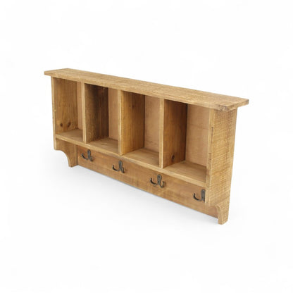 30" Natural Wood Four Hook Wall Mount Coat Rack HomeRoots