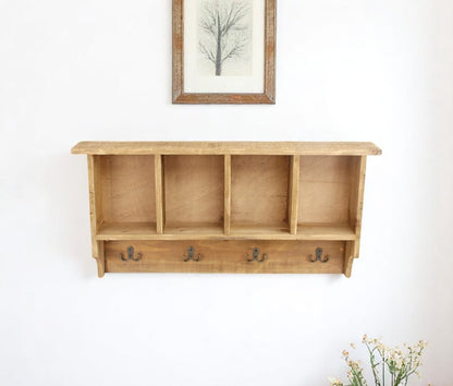 30" Natural Wood Four Hook Wall Mount Coat Rack HomeRoots