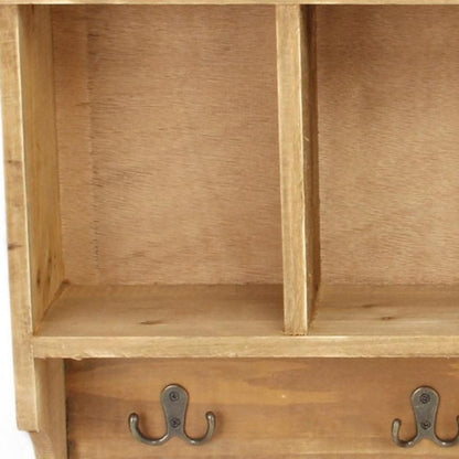 30" Natural Wood Four Hook Wall Mount Coat Rack HomeRoots