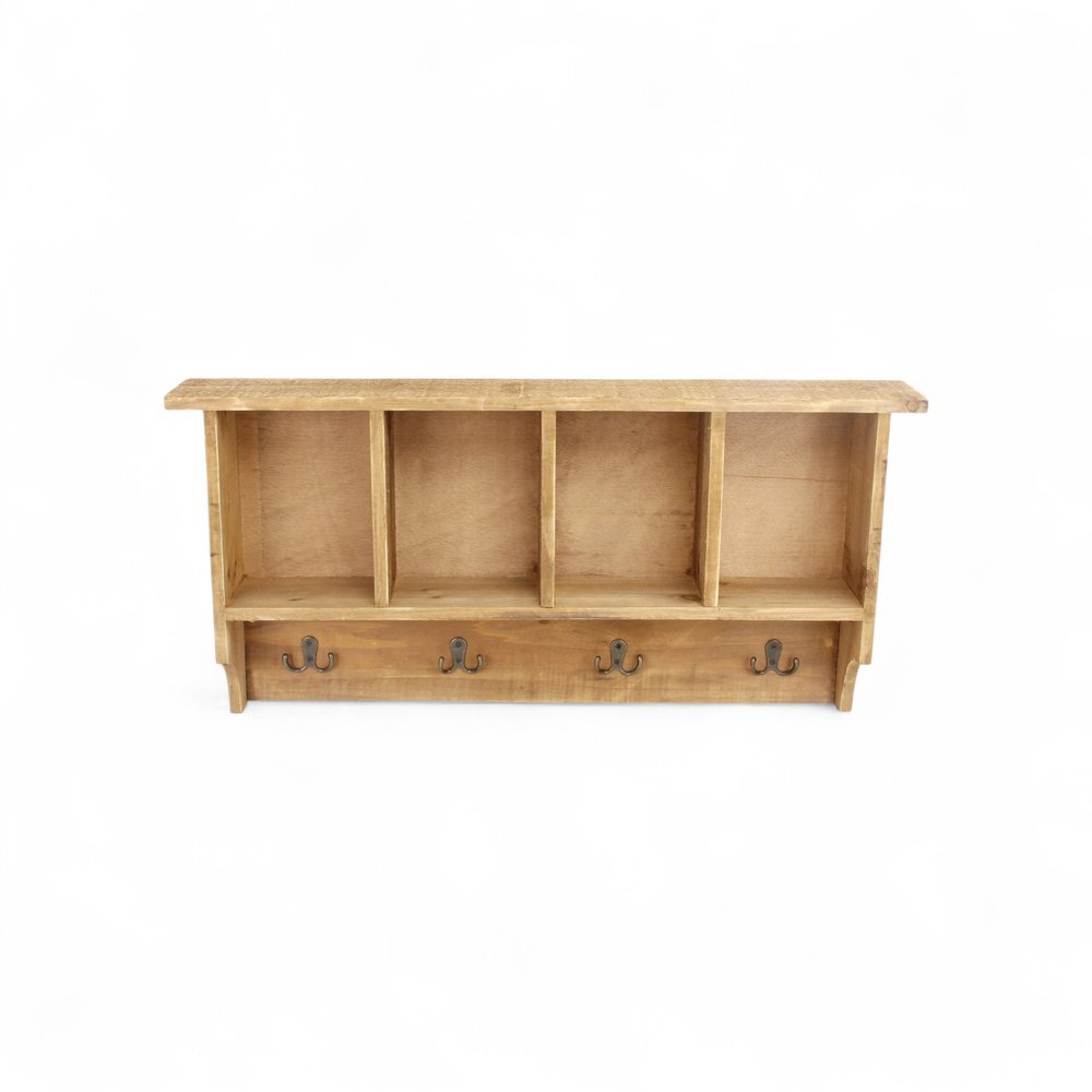 30" Natural Wood Four Hook Wall Mount Coat Rack HomeRoots