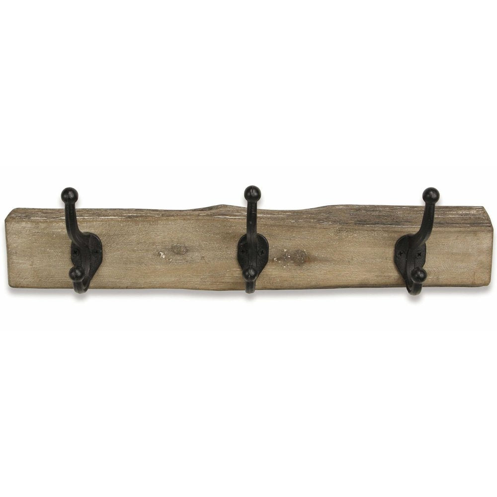 19" Brown Natural Rustic Live Edge Wood Three Hook Wall Mount Coat Rack — view 1