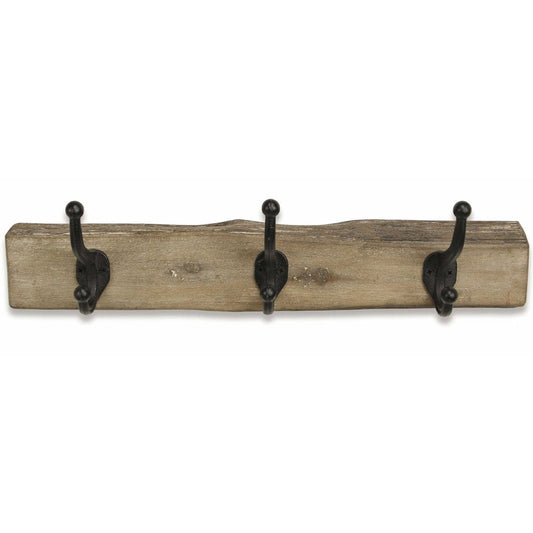 19" Brown Natural Rustic Live Edge Wood Three Hook Wall Mount Coat Rack