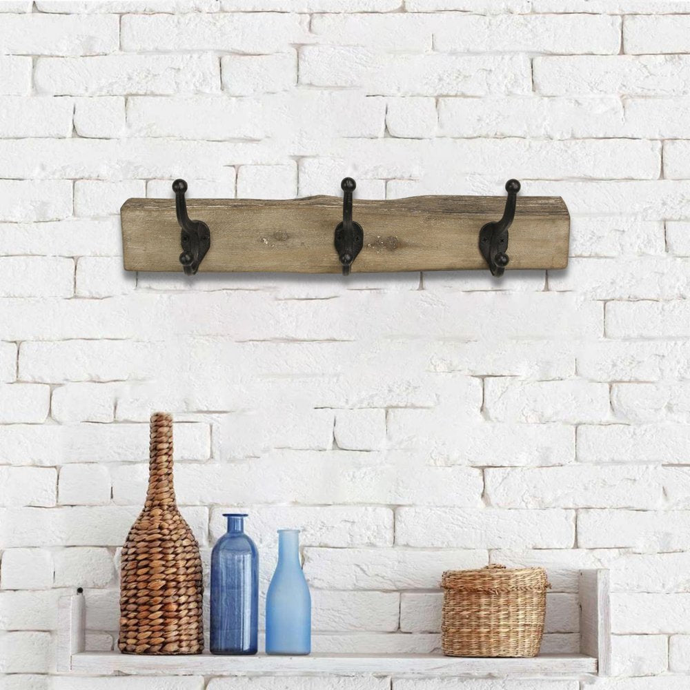 19" Brown Natural Rustic Live Edge Wood Three Hook Wall Mount Coat Rack HomeRoots