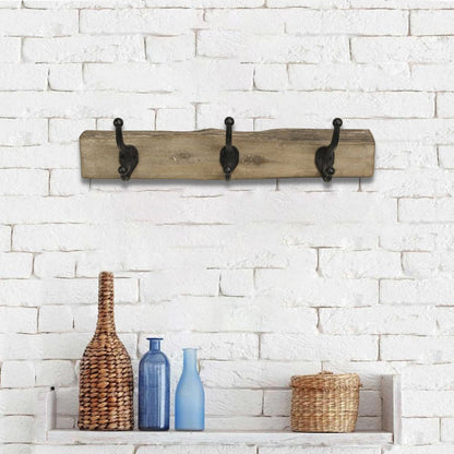 19" Brown Natural Rustic Live Edge Wood Three Hook Wall Mount Coat Rack HomeRoots