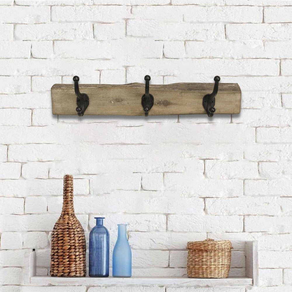 19" Brown Natural Rustic Live Edge Wood Three Hook Wall Mount Coat Rack HomeRoots