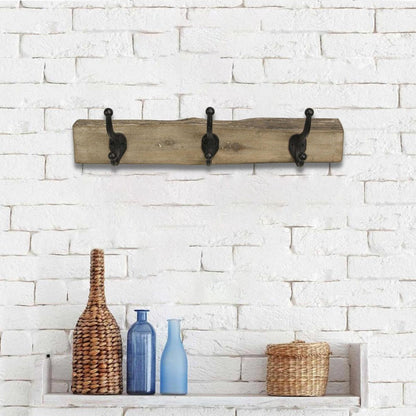 19" Brown Natural Rustic Live Edge Wood Three Hook Wall Mount Coat Rack HomeRoots
