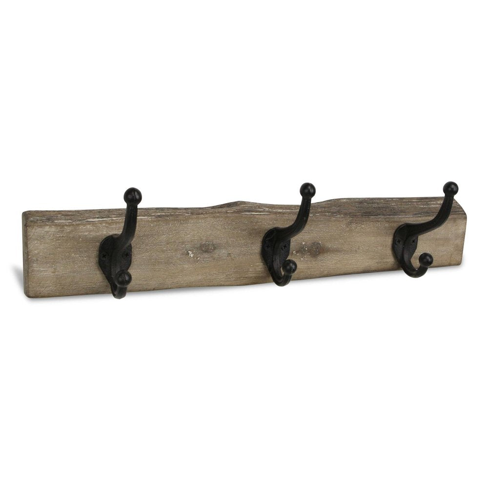 19" Brown Natural Rustic Live Edge Wood Three Hook Wall Mount Coat Rack HomeRoots