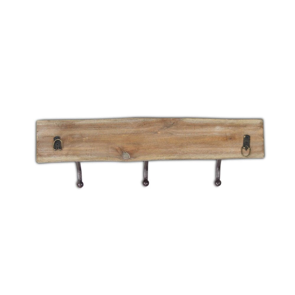 19" Brown Natural Rustic Live Edge Wood Three Hook Wall Mount Coat Rack HomeRoots
