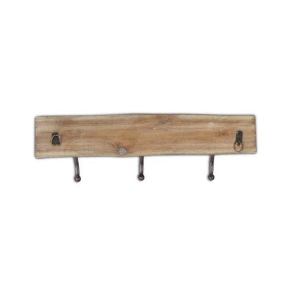 19" Brown Natural Rustic Live Edge Wood Three Hook Wall Mount Coat Rack HomeRoots