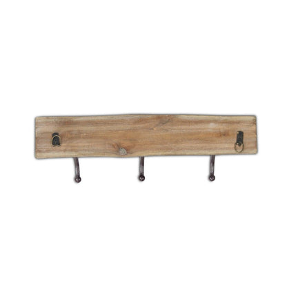 19" Brown Natural Rustic Live Edge Wood Three Hook Wall Mount Coat Rack HomeRoots
