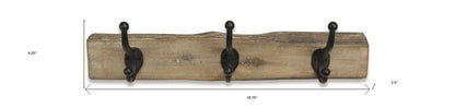 19" Brown Natural Rustic Live Edge Wood Three Hook Wall Mount Coat Rack HomeRoots