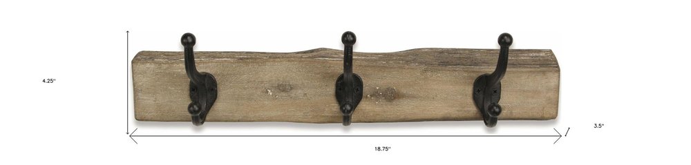 19" Brown Natural Rustic Live Edge Wood Three Hook Wall Mount Coat Rack HomeRoots