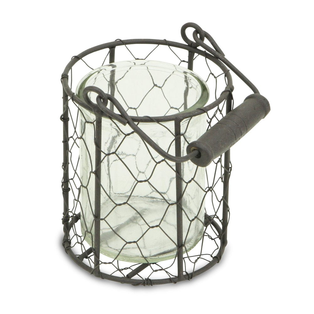 5" Clear And Brown Metal Tabletop Lantern Candle Holder HomeRoots