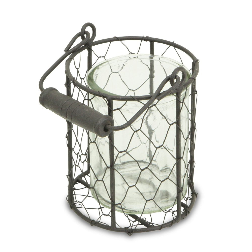 5" Clear And Brown Metal Tabletop Lantern Candle Holder HomeRoots