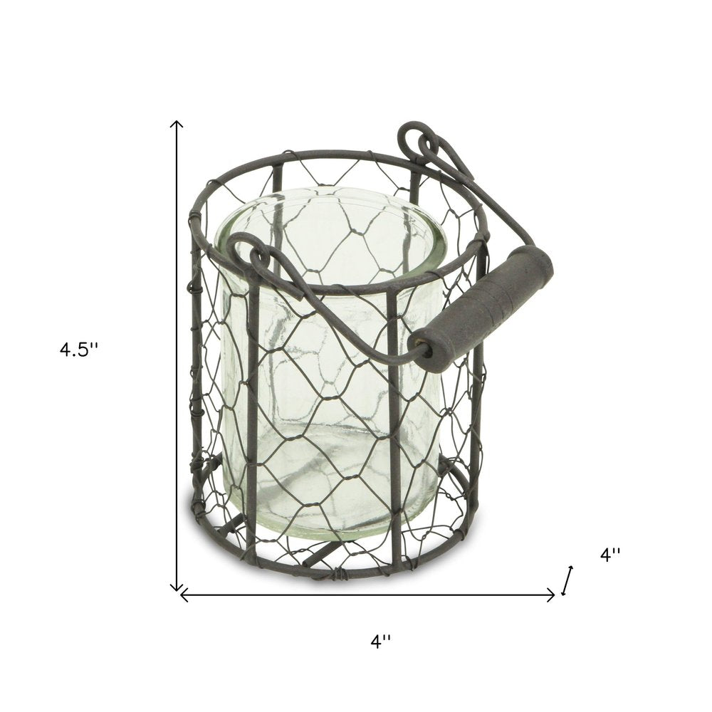 5" Clear And Brown Metal Tabletop Lantern Candle Holder HomeRoots