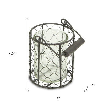5" Clear And Brown Metal Tabletop Lantern Candle Holder HomeRoots