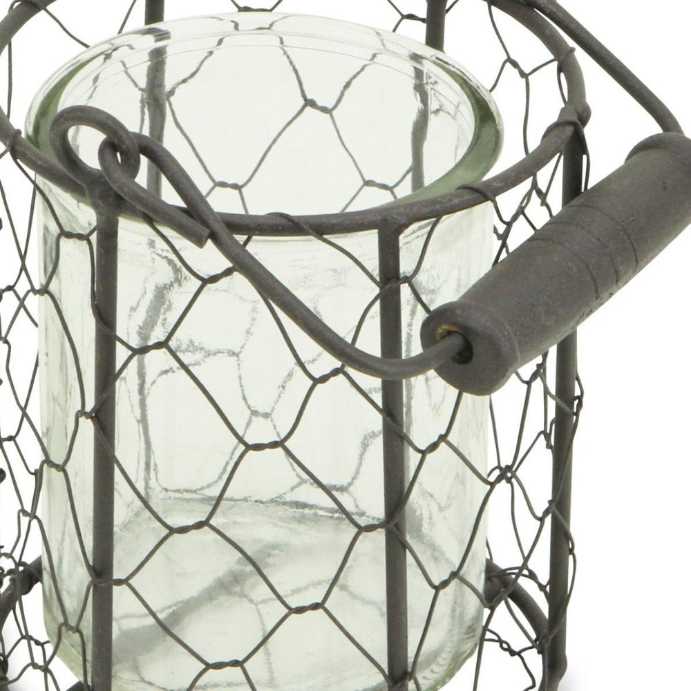 5" Clear And Brown Metal Tabletop Lantern Candle Holder HomeRoots