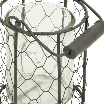 5" Clear And Brown Metal Tabletop Lantern Candle Holder HomeRoots