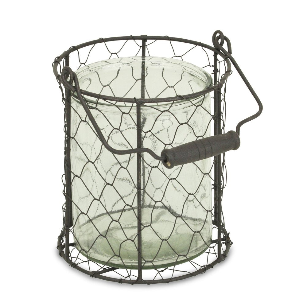 6" Brown and Clear Wire Basket and Glass Jar HomeRoots