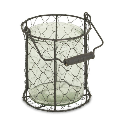 6" Brown and Clear Wire Basket and Glass Jar HomeRoots