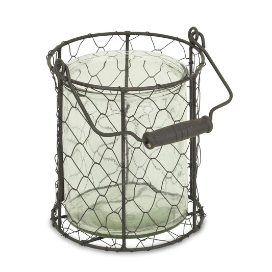 6" Brown and Clear Wire Basket and Glass Jar HomeRoots