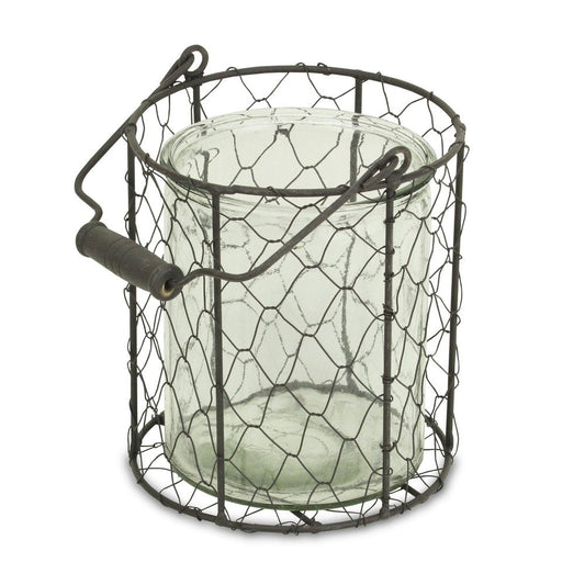 6" Brown and Clear Wire Basket and Glass Jar HomeRoots