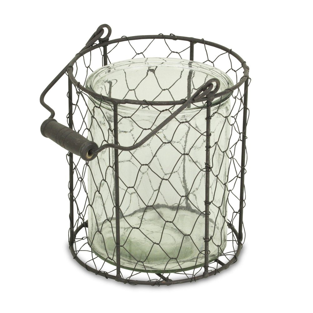 6" Brown and Clear Wire Basket and Glass Jar HomeRoots