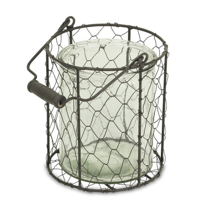 6" Brown and Clear Wire Basket and Glass Jar HomeRoots