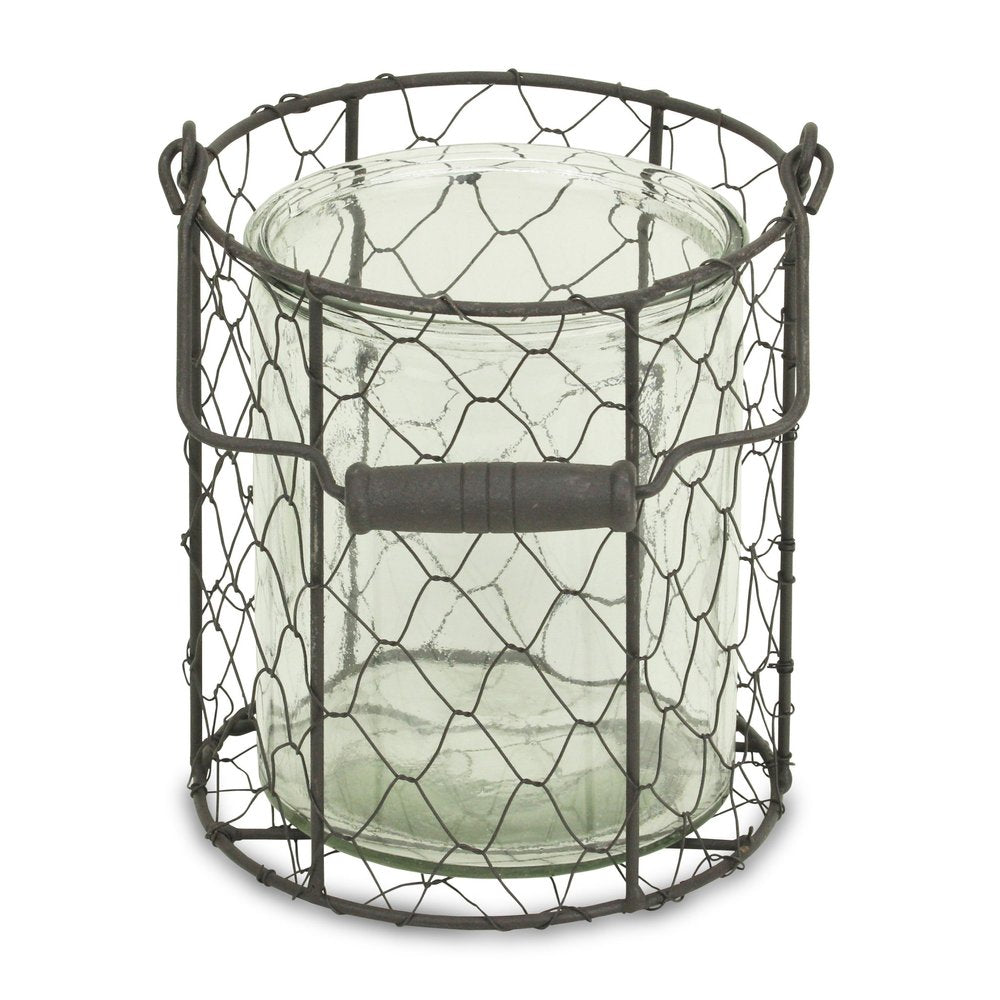 6" Brown and Clear Wire Basket and Glass Jar HomeRoots