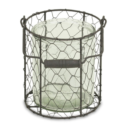 6" Brown and Clear Wire Basket and Glass Jar HomeRoots