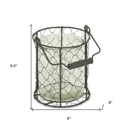 6" Brown and Clear Wire Basket and Glass Jar HomeRoots