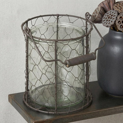 6" Brown and Clear Wire Basket and Glass Jar HomeRoots
