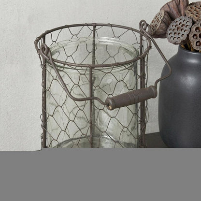 6" Brown and Clear Wire Basket and Glass Jar HomeRoots
