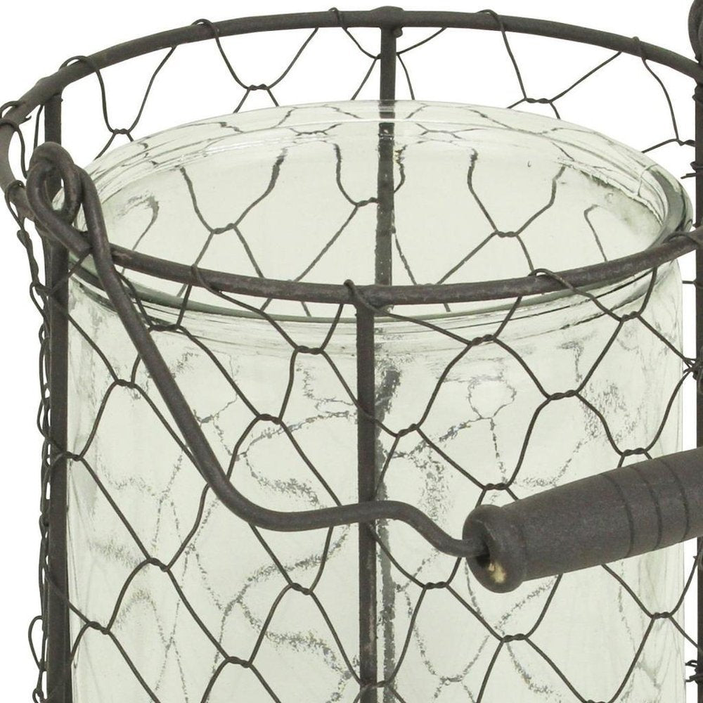 6" Brown and Clear Wire Basket and Glass Jar HomeRoots