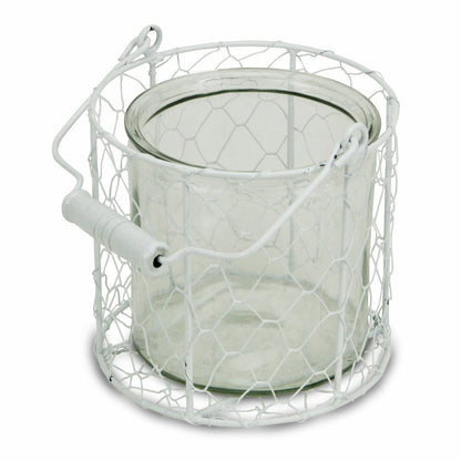 5" White Metal Tabletop Lantern Candle Holder HomeRoots