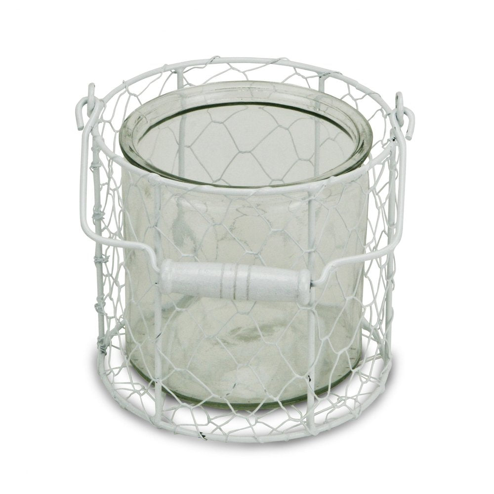 5" White Metal Tabletop Lantern Candle Holder — view 3