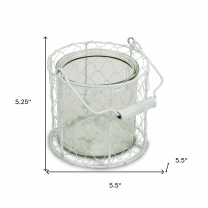 5" White Metal Tabletop Lantern Candle Holder HomeRoots