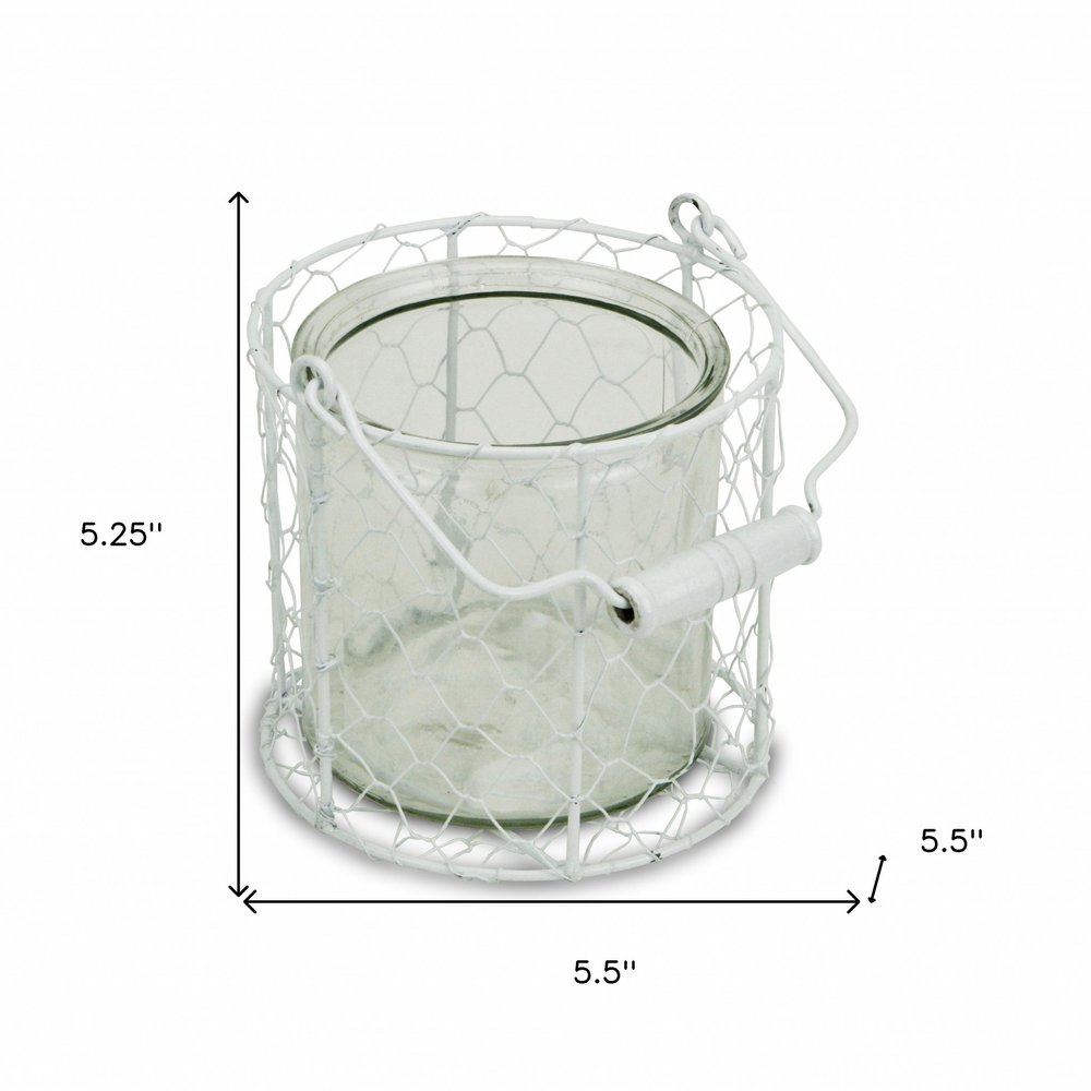 5" White Metal Tabletop Lantern Candle Holder — view 4