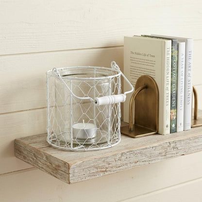 5" White Metal Tabletop Lantern Candle Holder HomeRoots