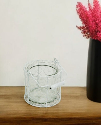 5" White Metal Tabletop Lantern Candle Holder HomeRoots