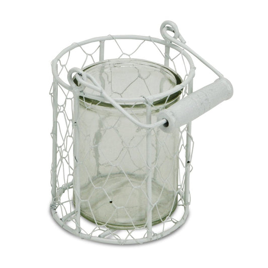 5" White Metal Tabletop Lantern Candle Holder HomeRoots