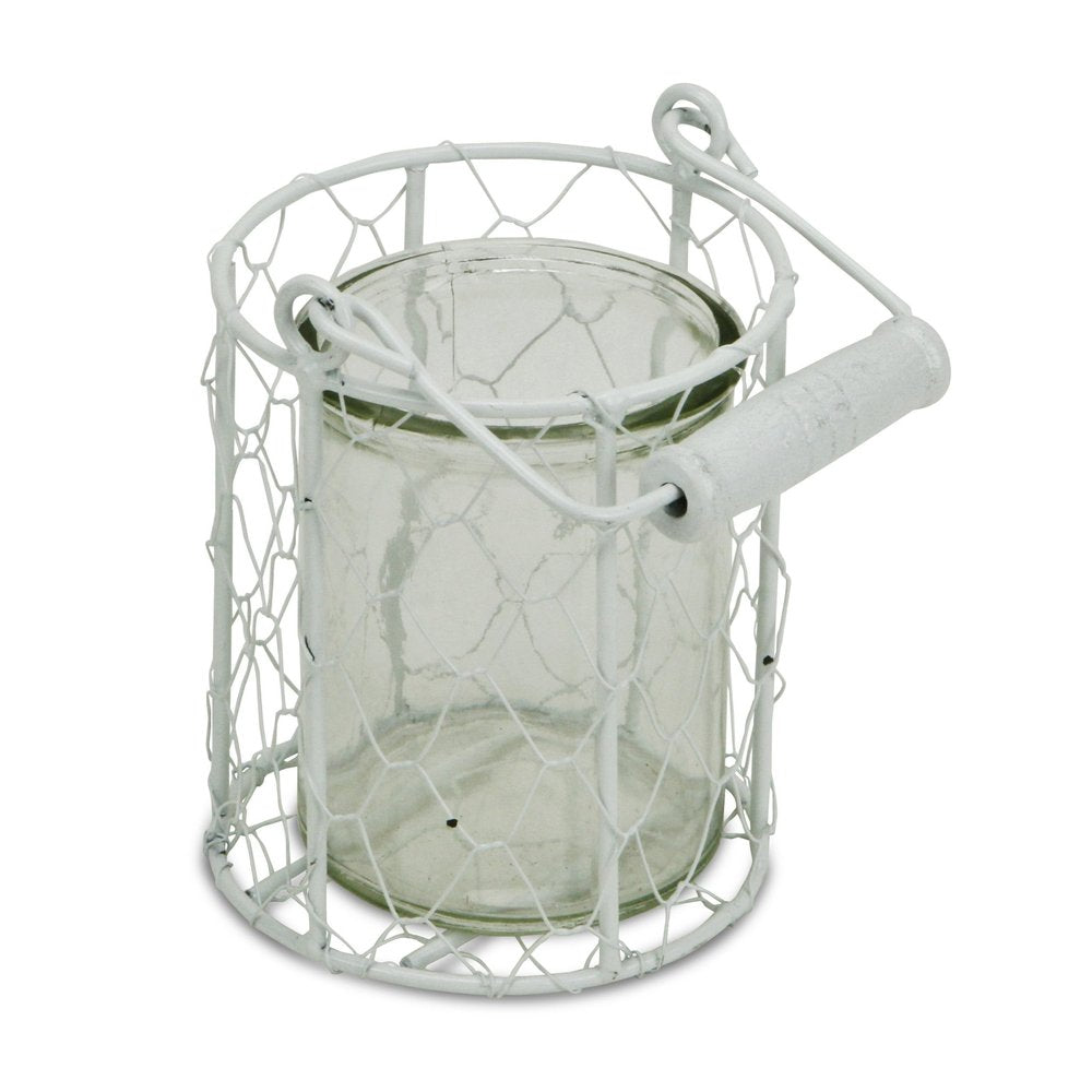 5" White Metal Tabletop Lantern Candle Holder HomeRoots