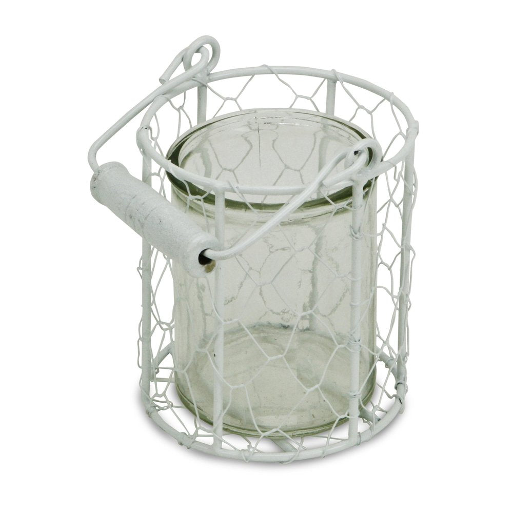 5" White Metal Tabletop Lantern Candle Holder HomeRoots