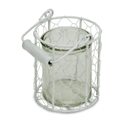 5" White Metal Tabletop Lantern Candle Holder HomeRoots